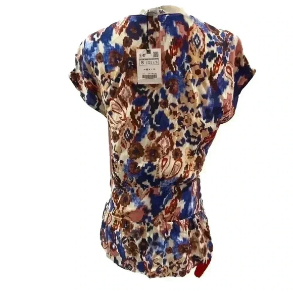 Zara Women’s Watercolor And Ikat Asymmetrical Hem Dress Ruffle Detail NWT Small - Picture 4 of 5